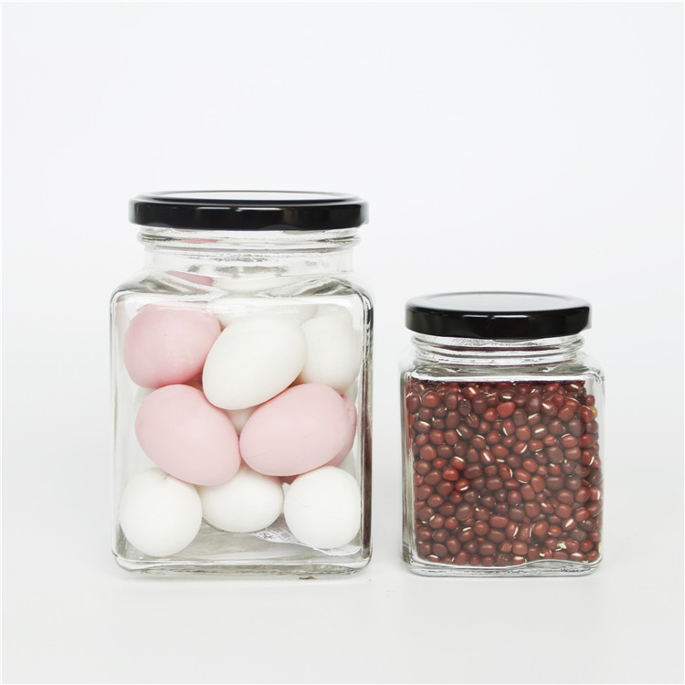 Hot Sale Clear Square Glass Jar With Screw Metal Lid
