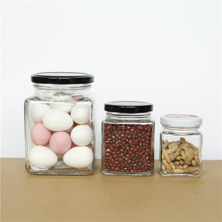 Hot Sale Clear Square Glass Jar With Screw Metal Lid