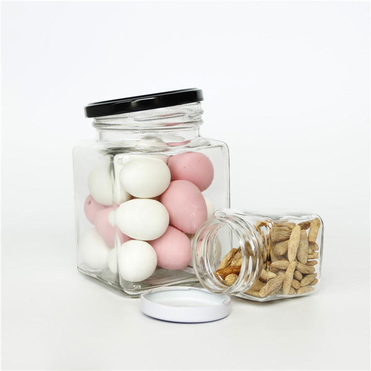 Hot Sale Clear Square Glass Jar With Screw Metal Lid