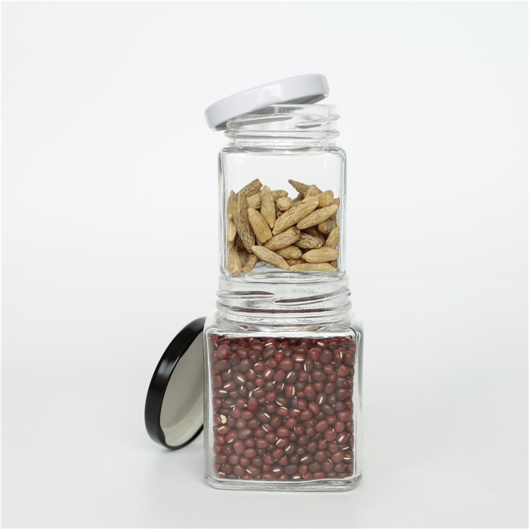 Hot Sale Clear Square Glass Jar With Screw Metal Lid