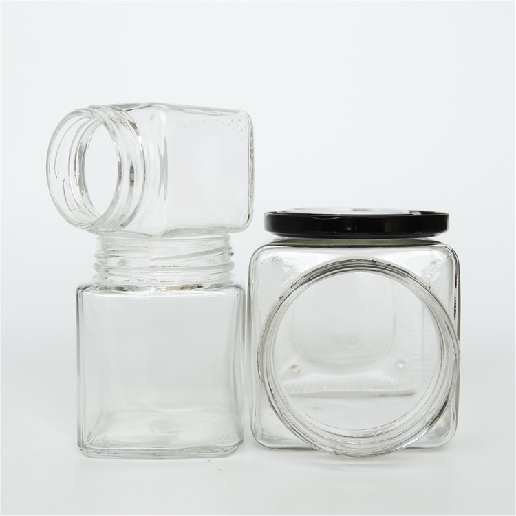 Hot Sale Clear Square Glass Jar With Screw Metal Lid