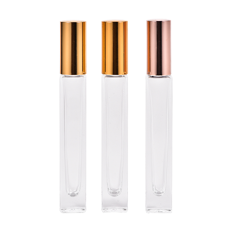 Hot Sale Cosmetic Frosted Rose Gold Clear Perfume Glass Roll on Bottle 10ml with Metal Roller Ball