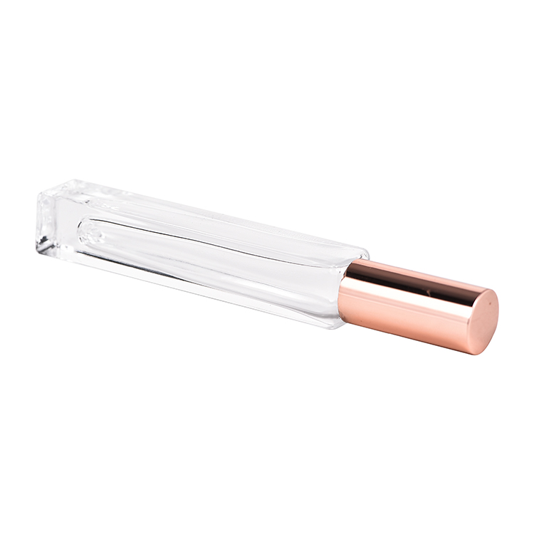 Hot Sale Cosmetic Frosted Rose Gold Clear Perfume Glass Roll on Bottle 10ml with Metal Roller Ball