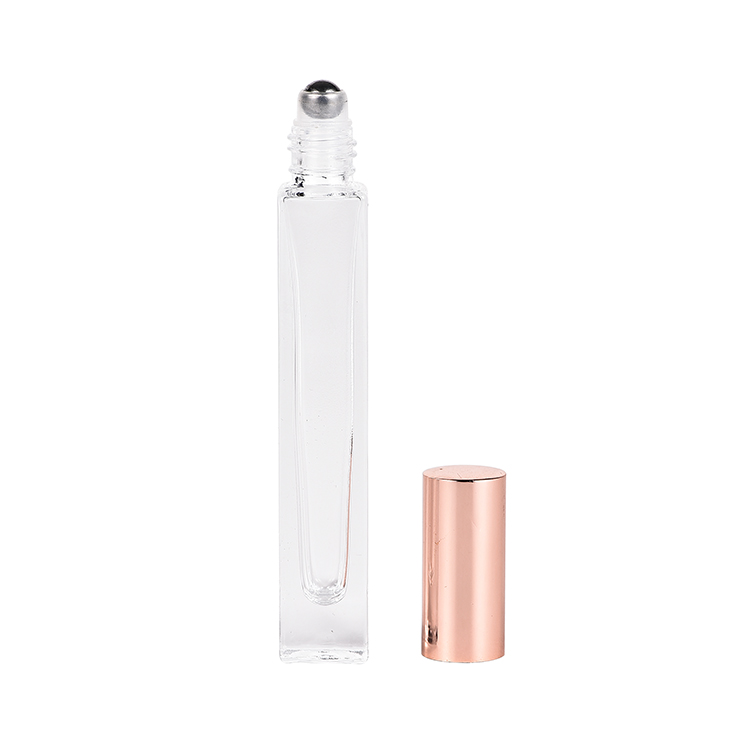 Hot Sale Cosmetic Frosted Rose Gold Clear Perfume Glass Roll on Bottle 10ml with Metal Roller Ball