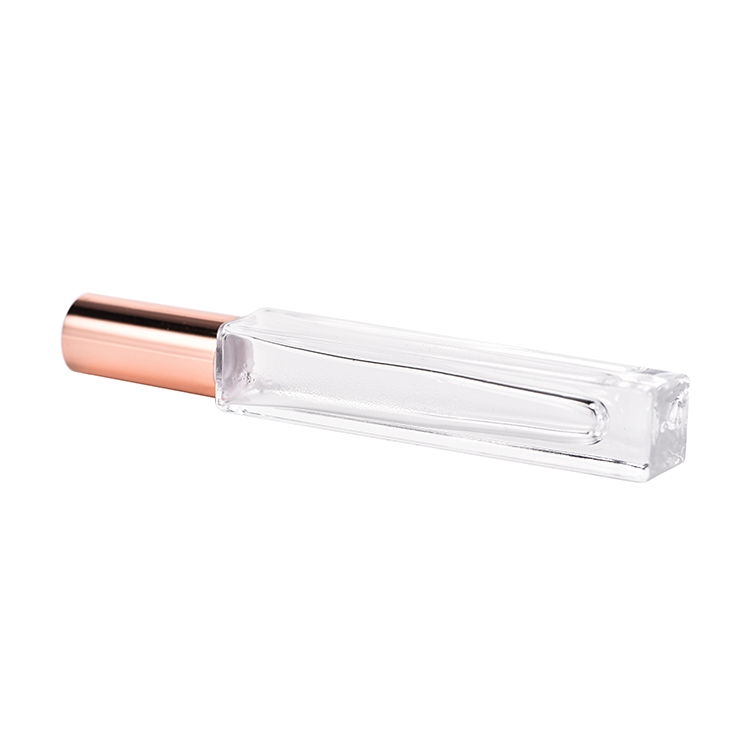 Hot Sale Cosmetic Frosted Rose Gold Clear Perfume Glass Roll on Bottle 10ml with Metal Roller Ball