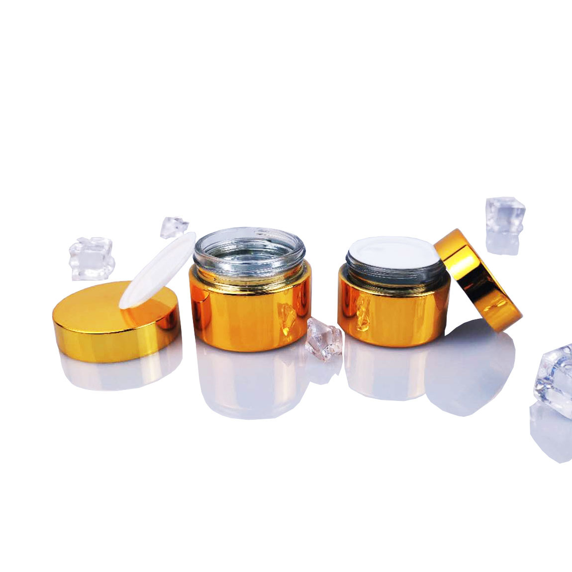 Hot Sale Cosmetic Split Electrical surface Glass Golden Lid Cream Jar