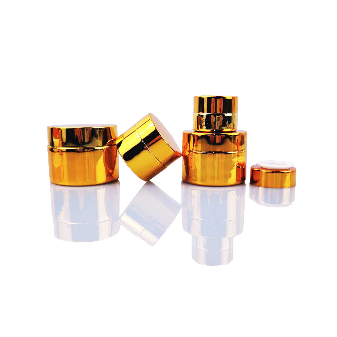 Hot Sale Cosmetic Split Electrical surface Glass Golden Lid Cream Jar