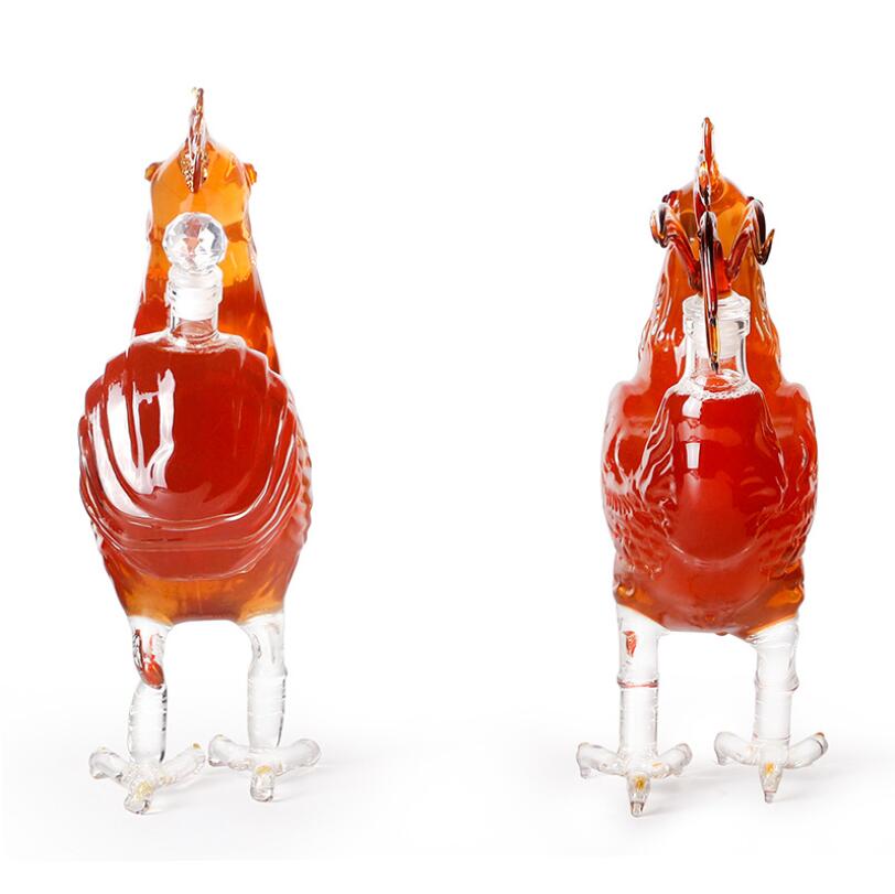 Hot Sale Craft Gift Animal Rooster Cock Shaped Glass Decanter Wine Bottle