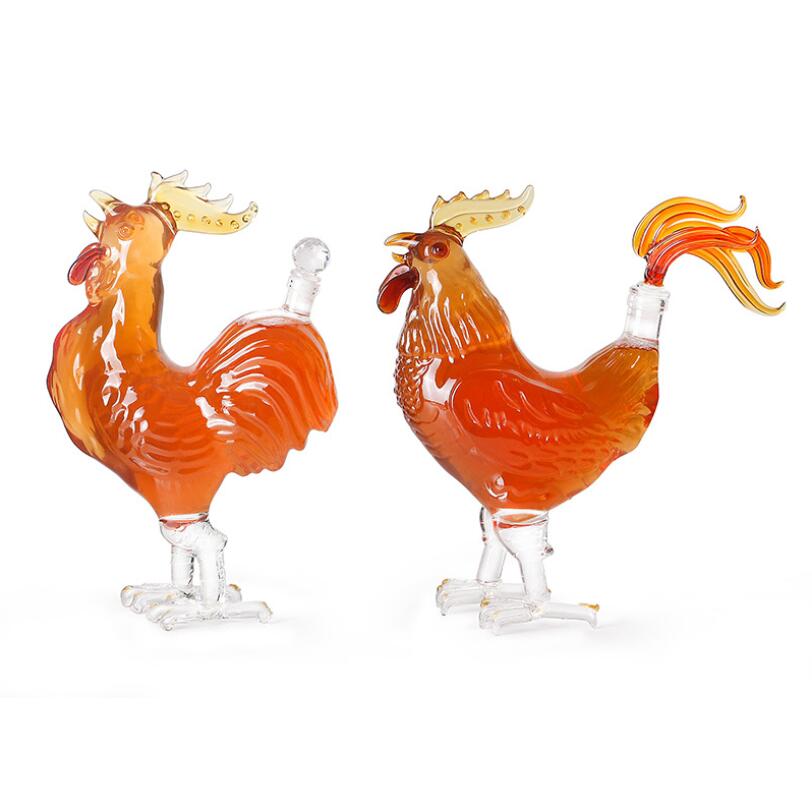 Hot Sale Craft Gift Animal Rooster Cock Shaped Glass Decanter Wine Bottle