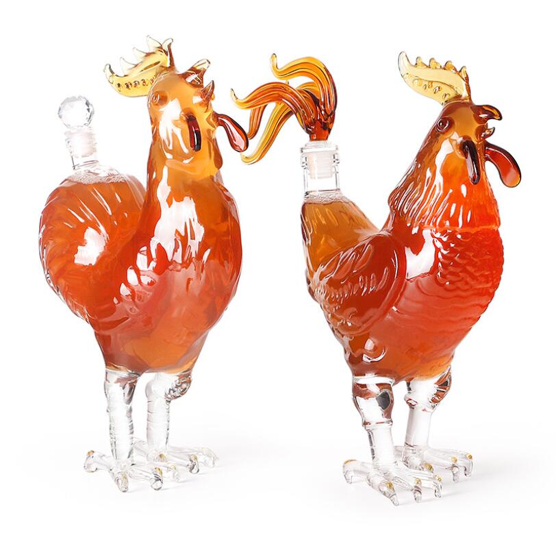 Hot Sale Craft Gift Animal Rooster Cock Shaped Glass Decanter Wine Bottle