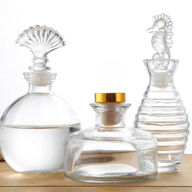 Hot Sale Custom Decorative Aromatherapy Clear Perfume Atomiser Reed Diffuser Glass Bottle with Cap