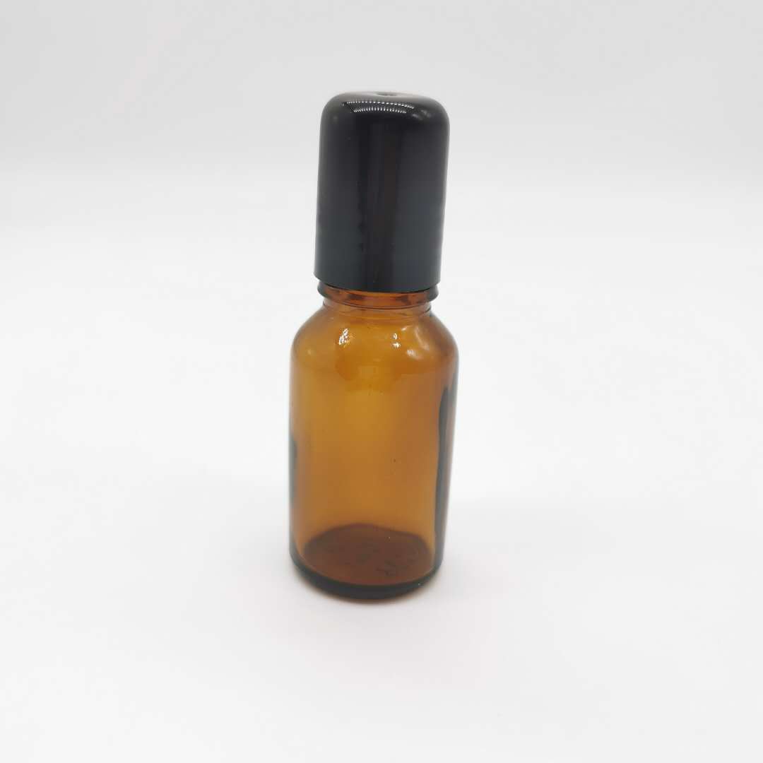 Hot Sale Custom Logo 15ml Essential Oil Perfume Amber Glass Roll On Bottle With Plastic Cap