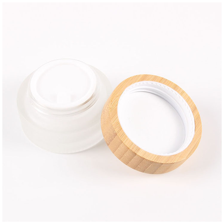 Hot Sale Eco Friendly 30g 50g 100g Empty Matt Frosted Wooden Bamboo Lid Cap Glass Cosmetic Jars