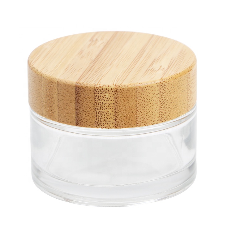 Hot Sale Eco Friendly Glass Jar For Cosmetic Packaging Frosted Glass Jar With Bamboo Lid