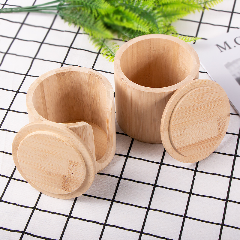 Hot Sale Eco Friendly Round Wooden Bamboo Storage Canister Jar Salt and Pepper Box