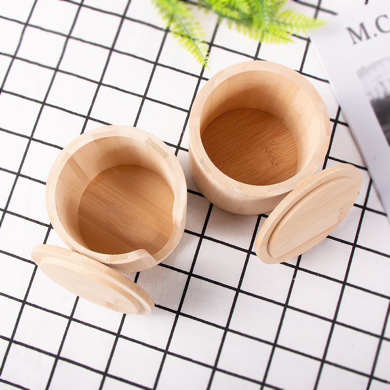 Hot Sale Eco Friendly Round Wooden Bamboo Storage Canister Jar Salt and Pepper Box