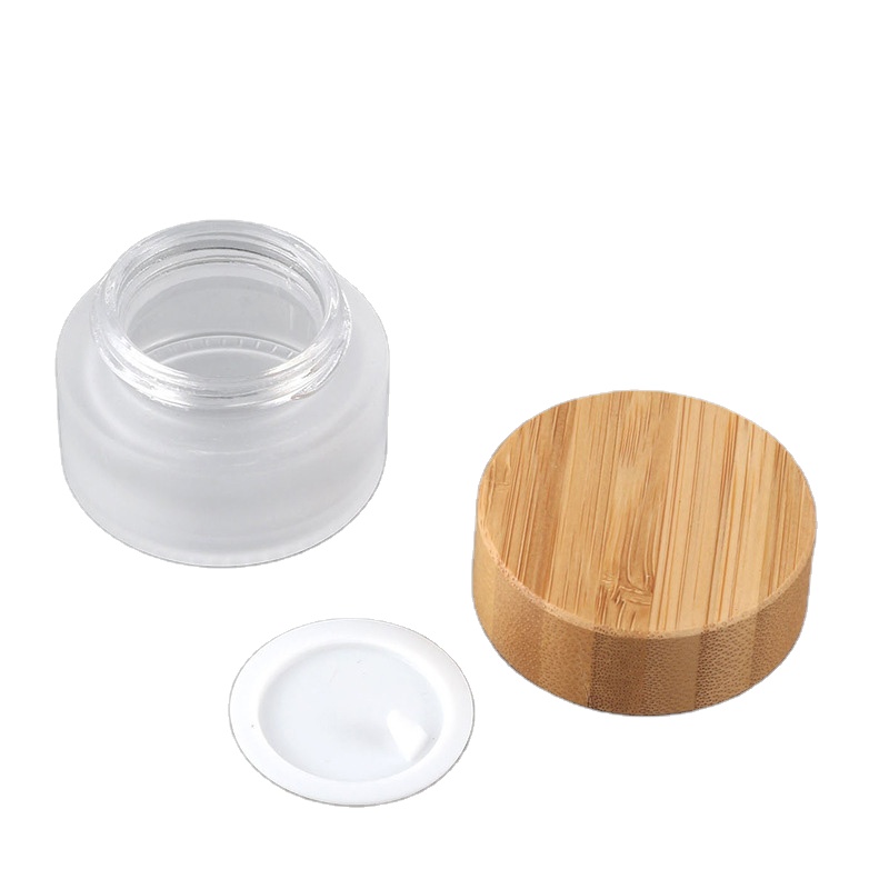 Hot Sale Eco Friendly Wooden Bamboo Lid 50g Empty Cream Jar, Glass Cosmetic Jars