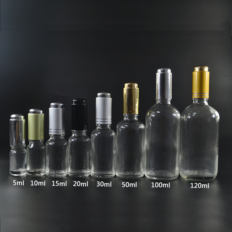 Hot Sale Empty Custom Logo 5ml 10ml 15ml 30ml 50ml 100ml clear essential oil glass Bottles Cosmetics Liquid glass Dropper Bottle