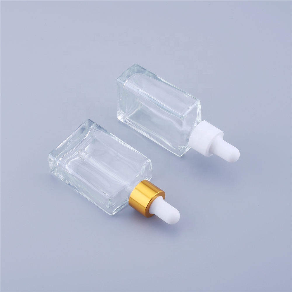 Hot Sale Essential Oil Cosmetic Package Clear Glass Dropper Square Bottle 50ml In Stocks