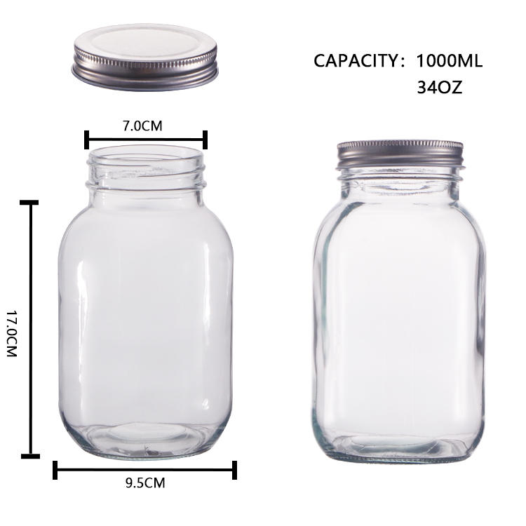 Hot Sale Factory High Quality Custom Clear 500 ML Glass Mason Jar For Honey With Screw Metal Lid
