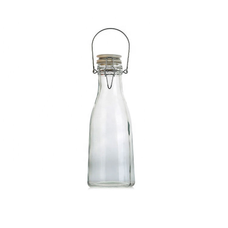 Hot Sale Factory Site Square Shape Sealed Transparent Glass Storage Bottles for Milk
