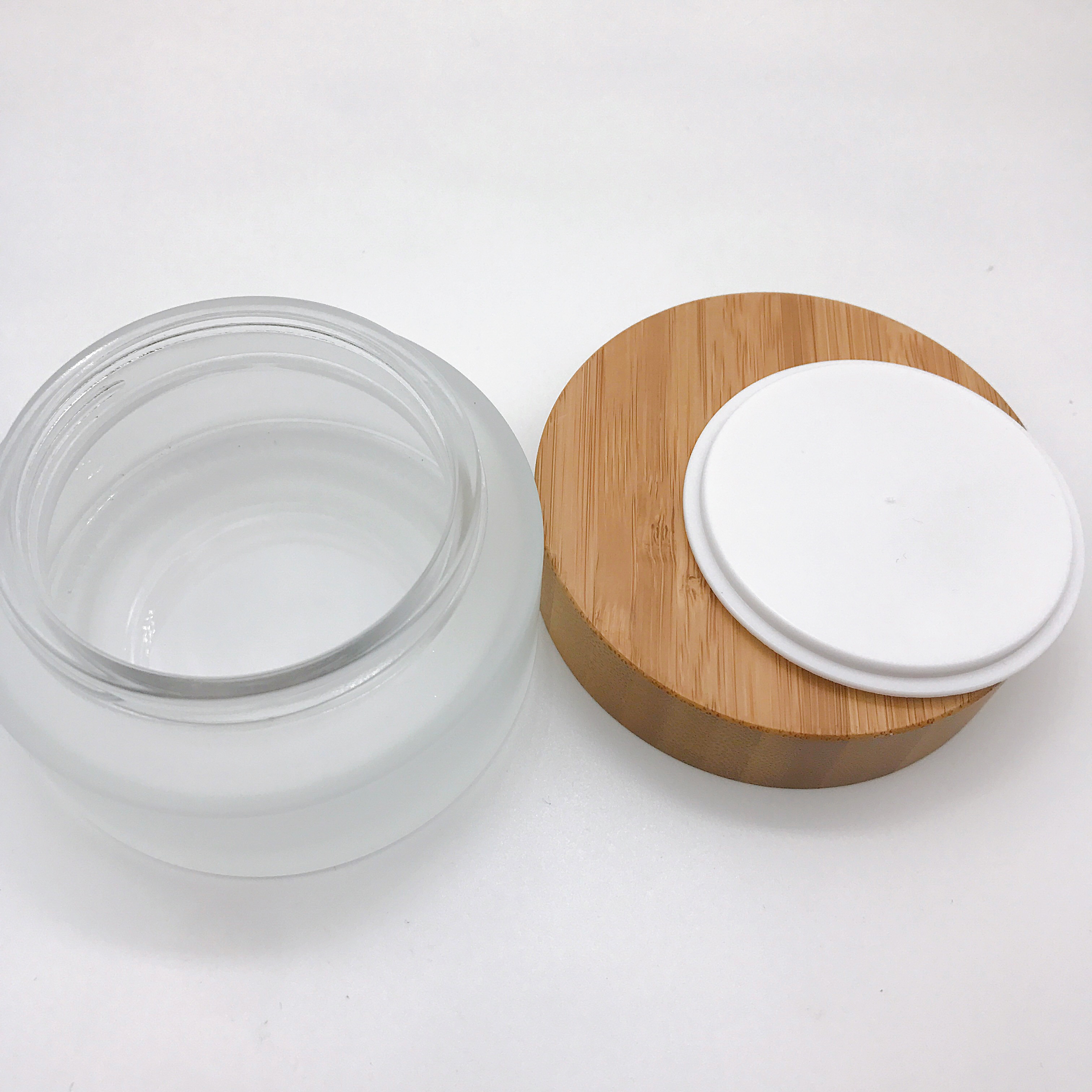 Hot Sale Frosted Glass Cream Jar Cream Jar with Bamboo Cap