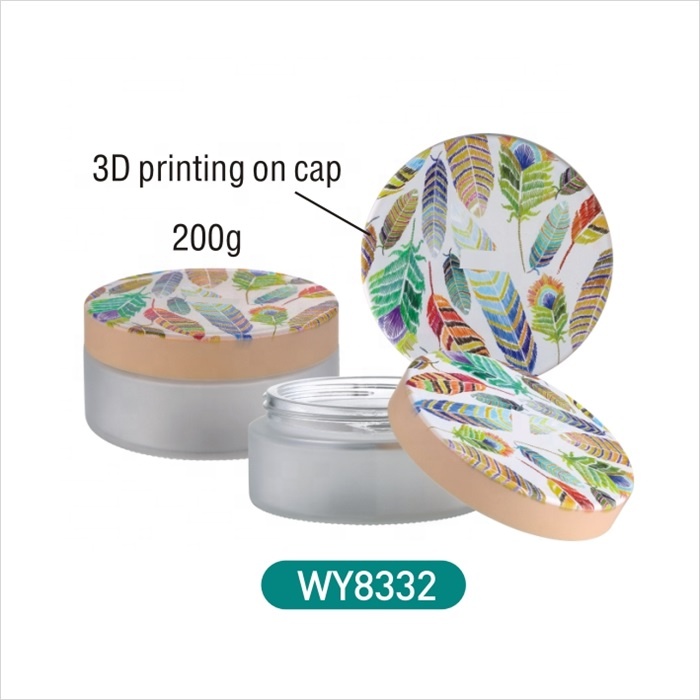 Hot Sale Glass Cosmetic Containers Winpack New Design Empty Frosted Glass Cream Jar 3D Printing On Cap Large With 200g