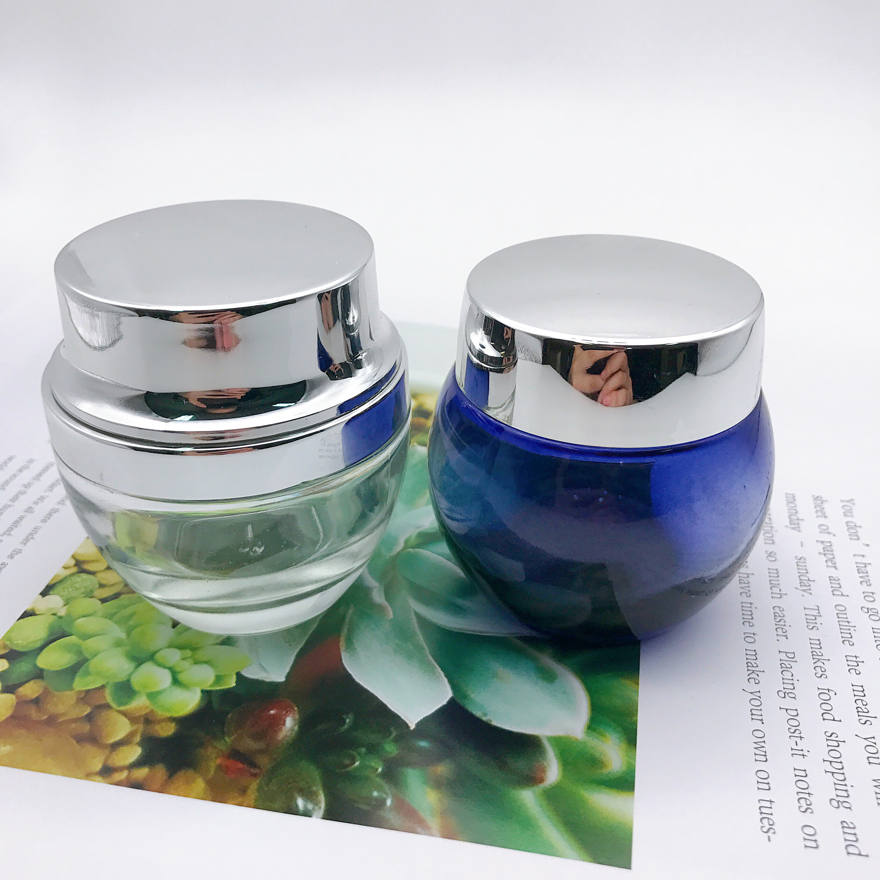 Hot Sale Glass Cream Jar Top Quality 50g Glass Jar Skin Care Cream Jar with Electric Cap