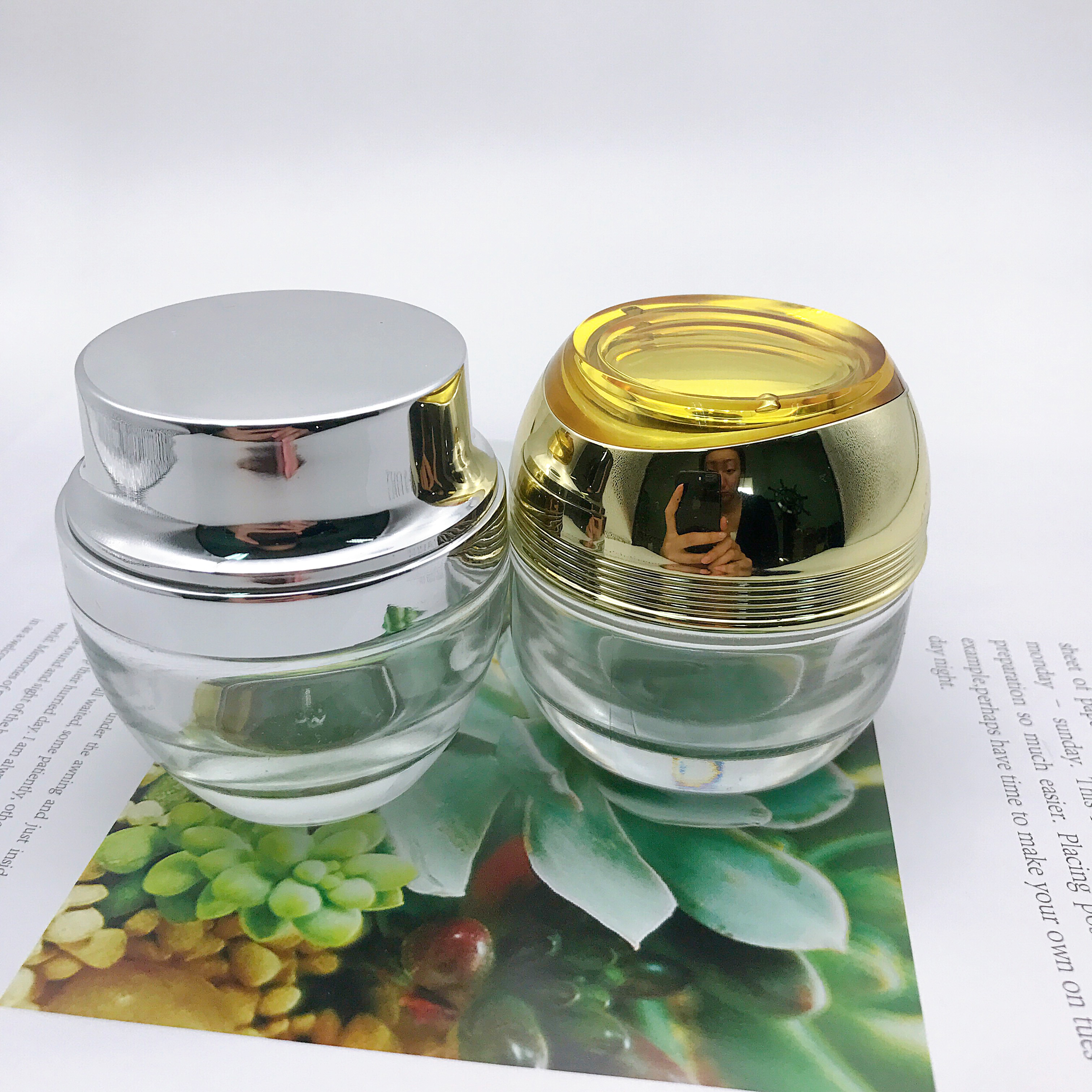 Hot Sale Glass Cream Jar Top Quality 50g Glass Jar Skin Care Cream Jar with Electric Cap