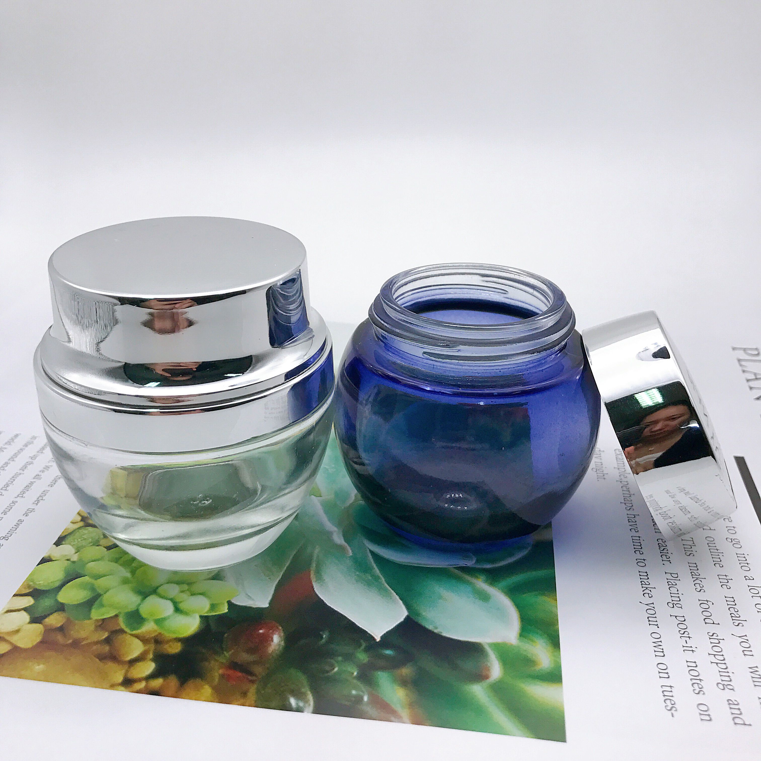 Hot Sale Glass Cream Jar Top Quality 50g Glass Jar Skin Care Cream Jar with Electric Cap