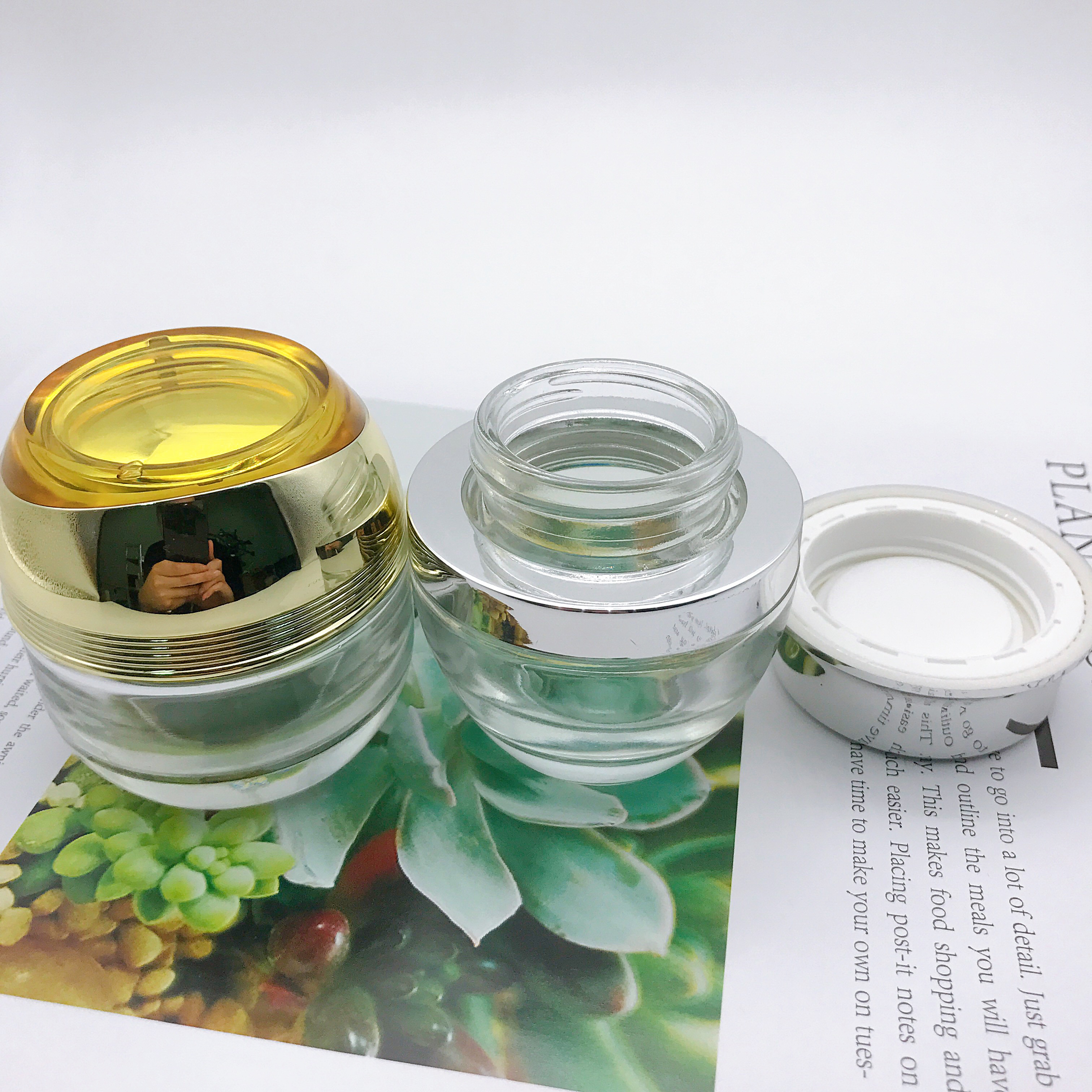 Hot Sale Glass Cream Jar Top Quality 50g Glass Jar Skin Care Cream Jar with Electric Cap