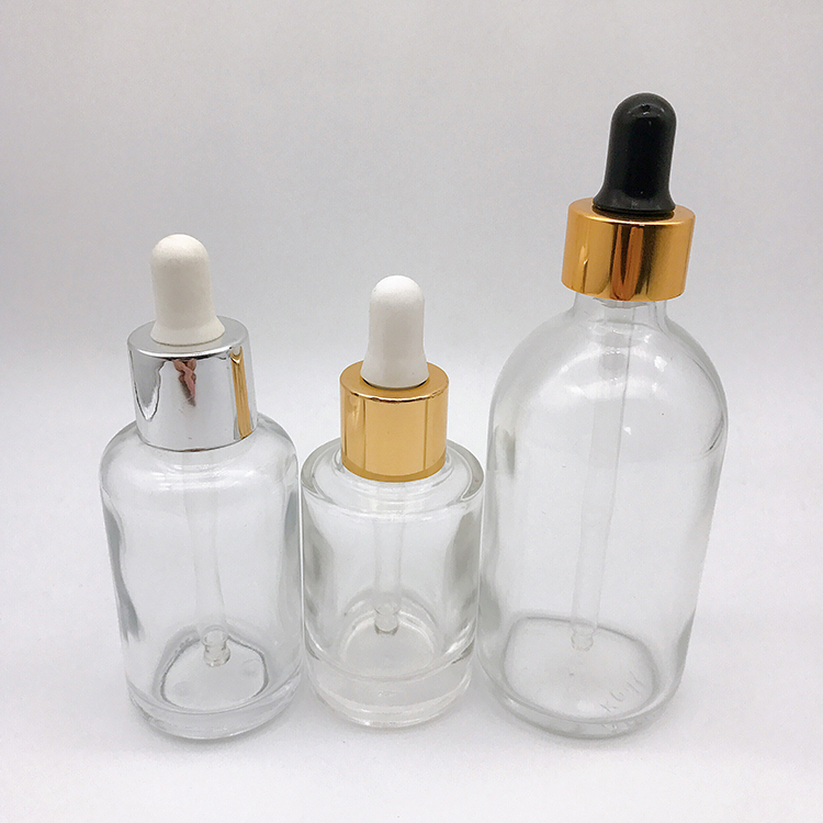 Hot Sale Glass Dropper Bottle 30ml 50ml 100ml Clear Dropper Bottle Flat Cylinder Bottle