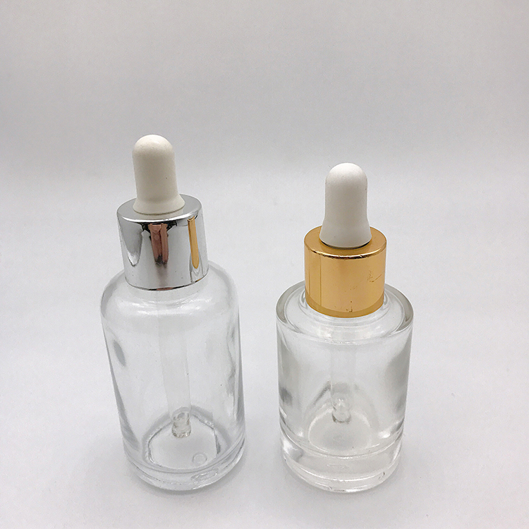 Hot Sale Glass Dropper Bottle 30ml 50ml 100ml Clear Dropper Bottle Flat Cylinder Bottle