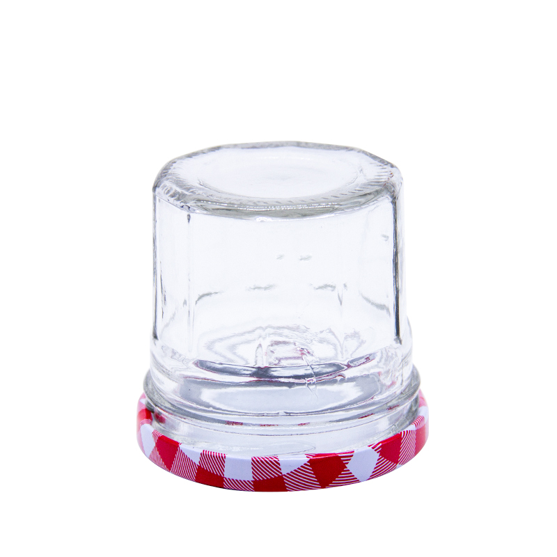Hot Sale Glass Honey Jar with Red Check Metal Cap