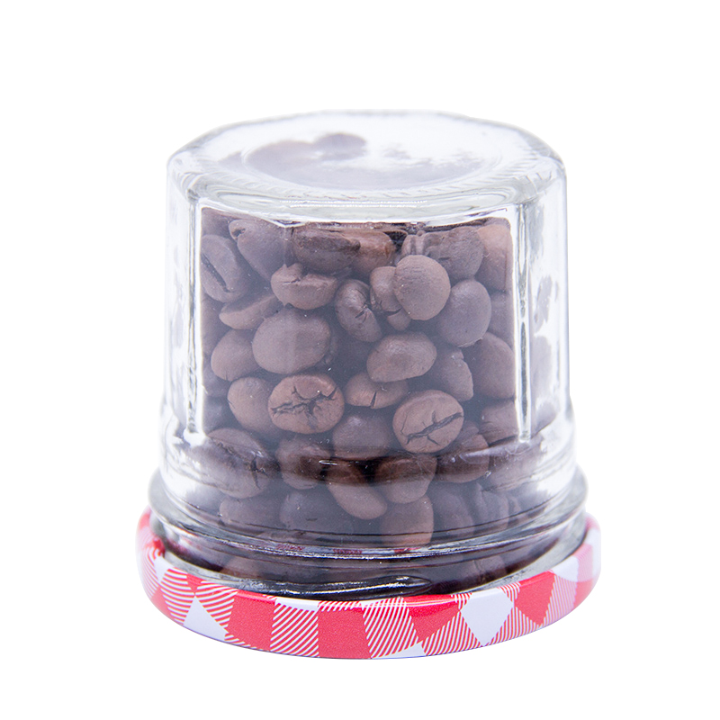Hot Sale Glass Honey Jar with Red Check Metal Cap
