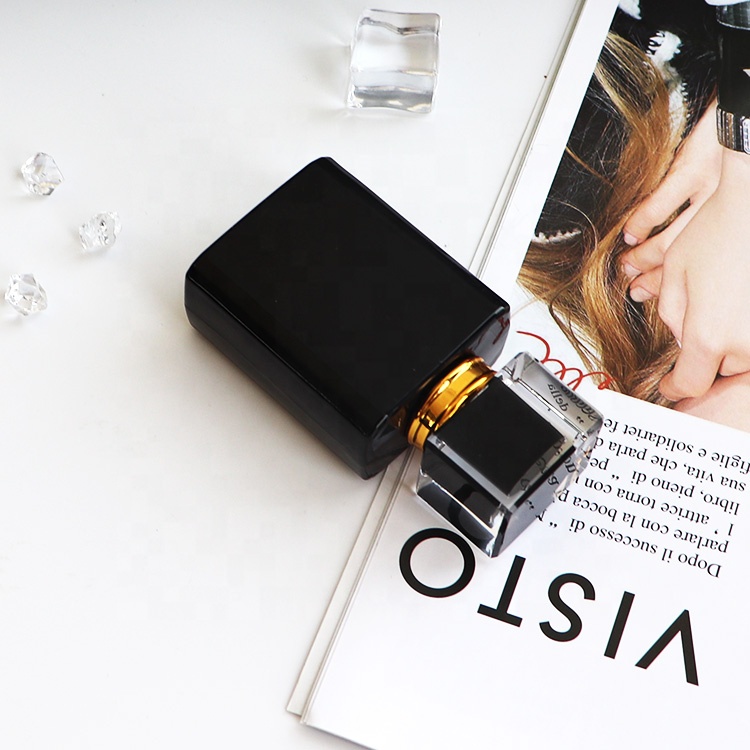 Hot Sale Hand Polished Glass Refillable Square White Black Perfume Bottle 50ml