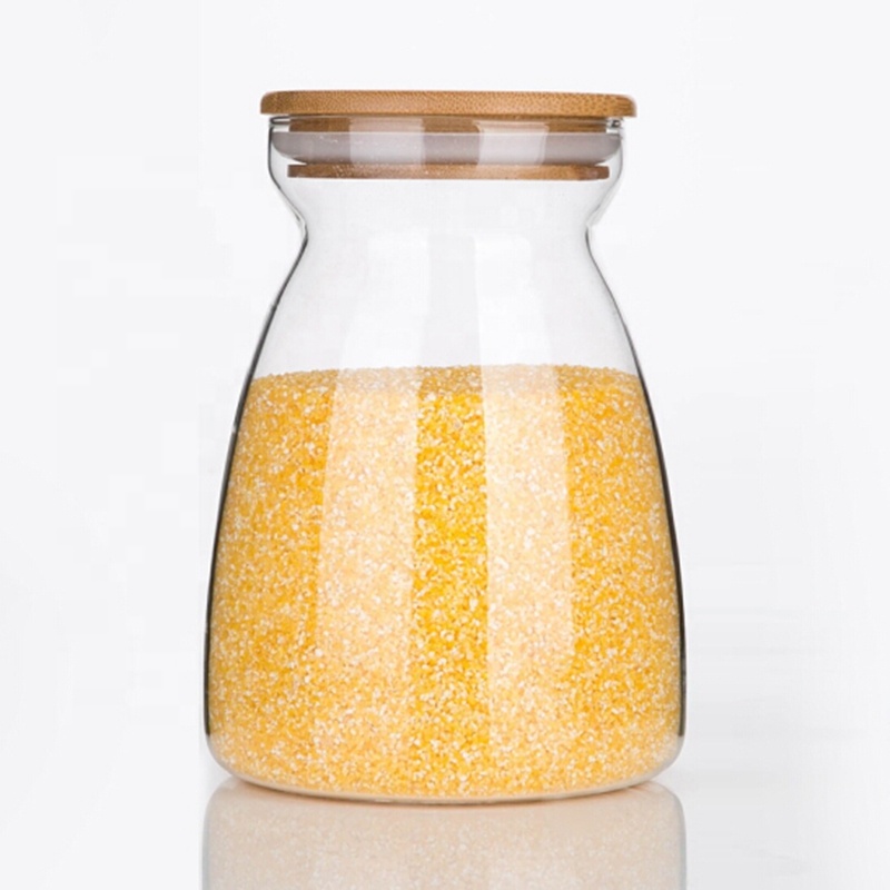 Hot Sale Handmade Spice Cereal Glass Jar With Airtight Bamboo Lid Kitchen Storage Container