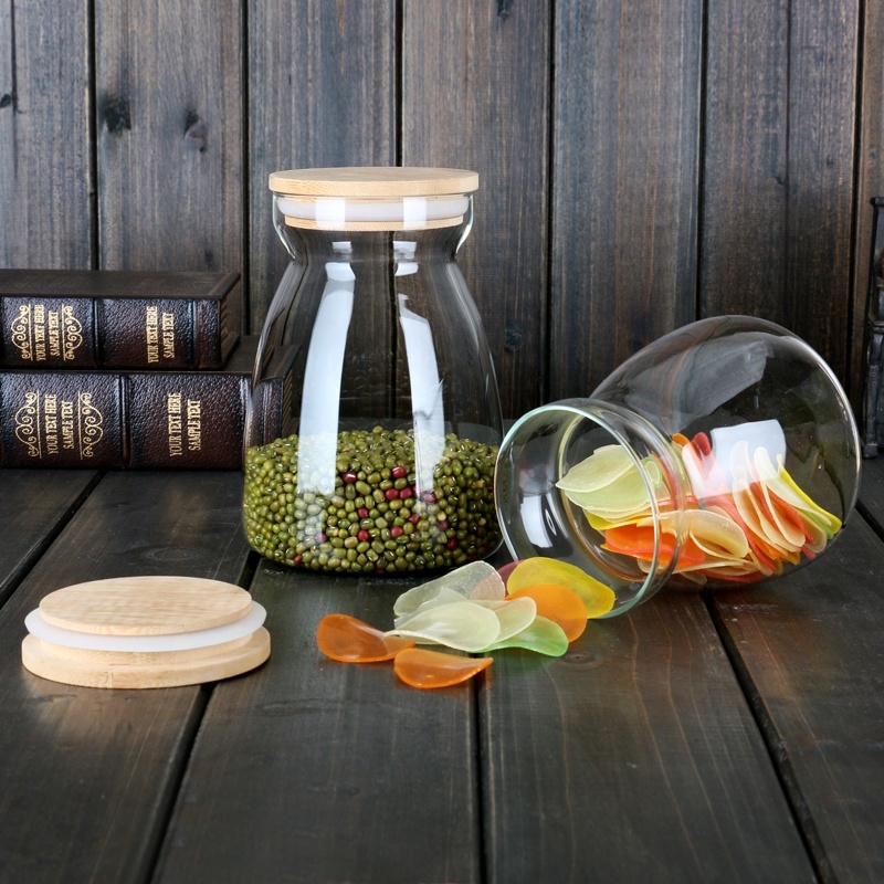 Hot Sale Handmade Spice Cereal Glass Jar With Airtight Bamboo Lid Kitchen Storage Container