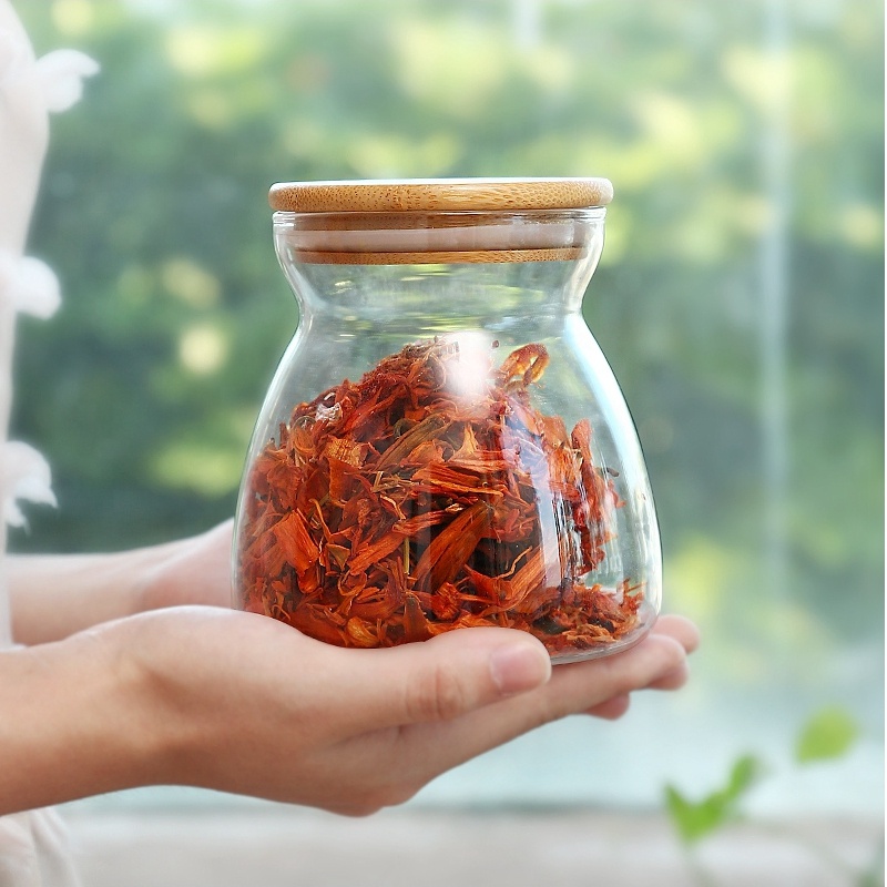 Hot Sale Handmade Spice Cereal Glass Jar With Airtight Bamboo Lid Kitchen Storage Container