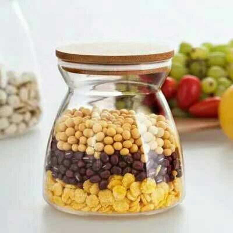 Hot Sale Handmade Spice Cereal Glass Jar With Airtight Bamboo Lid Kitchen Storage Container