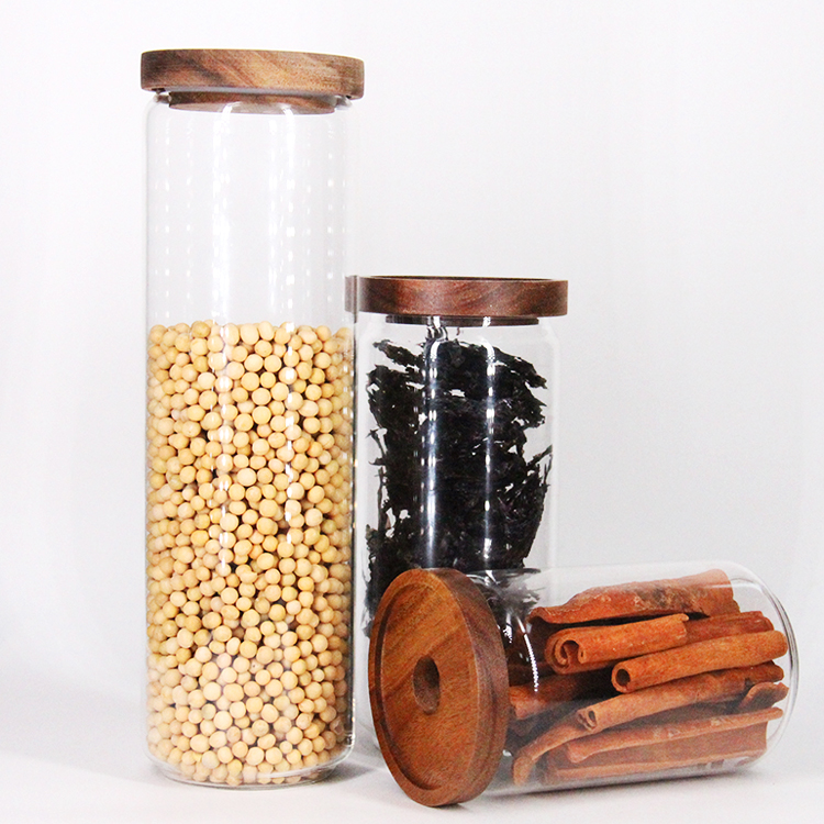 Hot Sale High Quality Kitchen Borosilicate 16Oz Glass Jar With Wooden Lid Food Storage