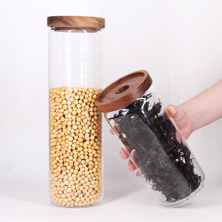 Hot Sale High Quality Kitchen Borosilicate 16Oz Glass Jar With Wooden Lid Food Storage