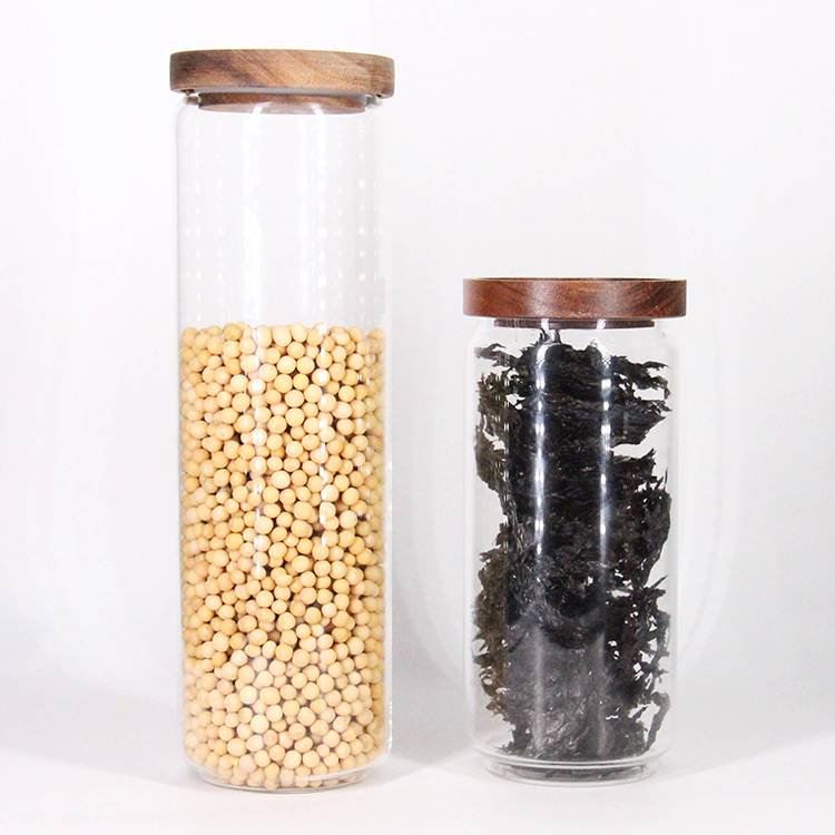 Hot Sale High Quality Kitchen Borosilicate 16Oz Glass Jar With Wooden Lid Food Storage