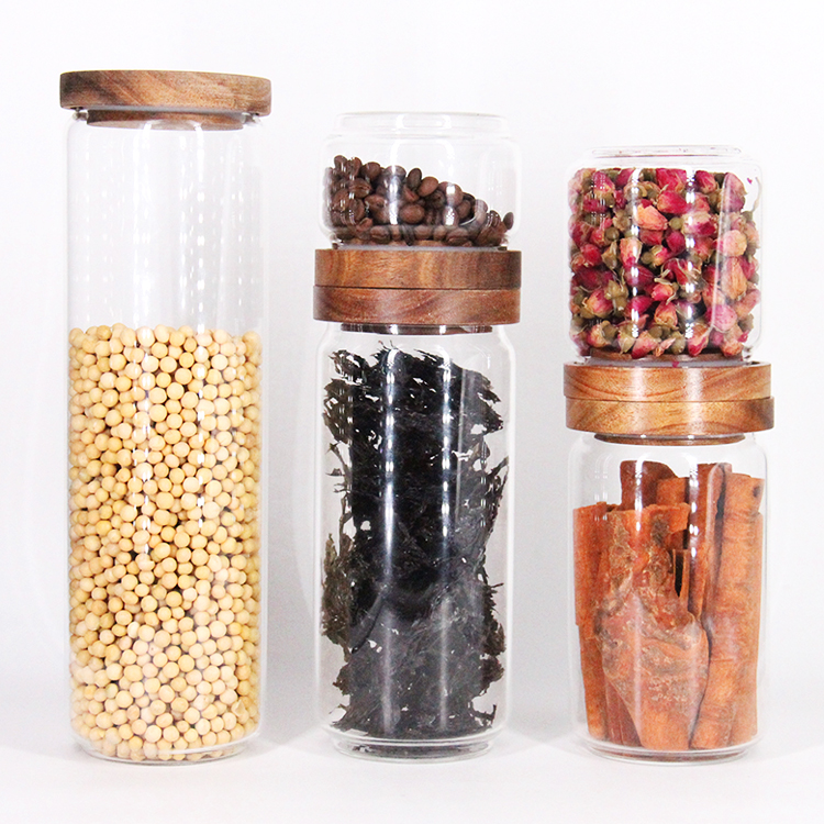 Hot Sale High Quality Kitchen Borosilicate 16Oz Glass Jar With Wooden Lid Food Storage
