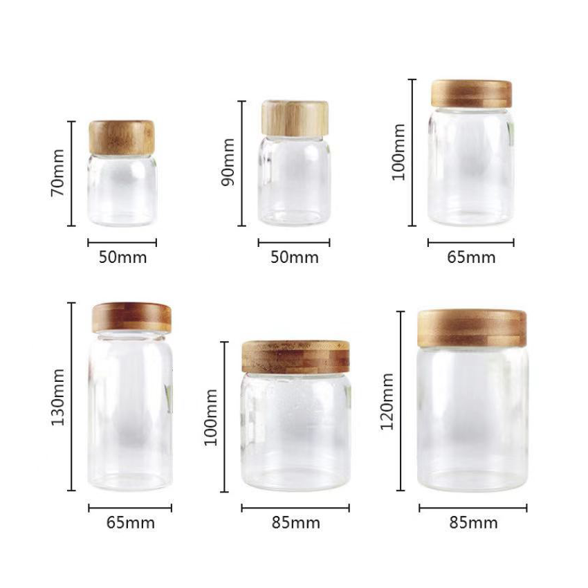 Hot Sale Household Kitchen Storage Glass Jar Spice Tea Nut Container With Bamboo Lid