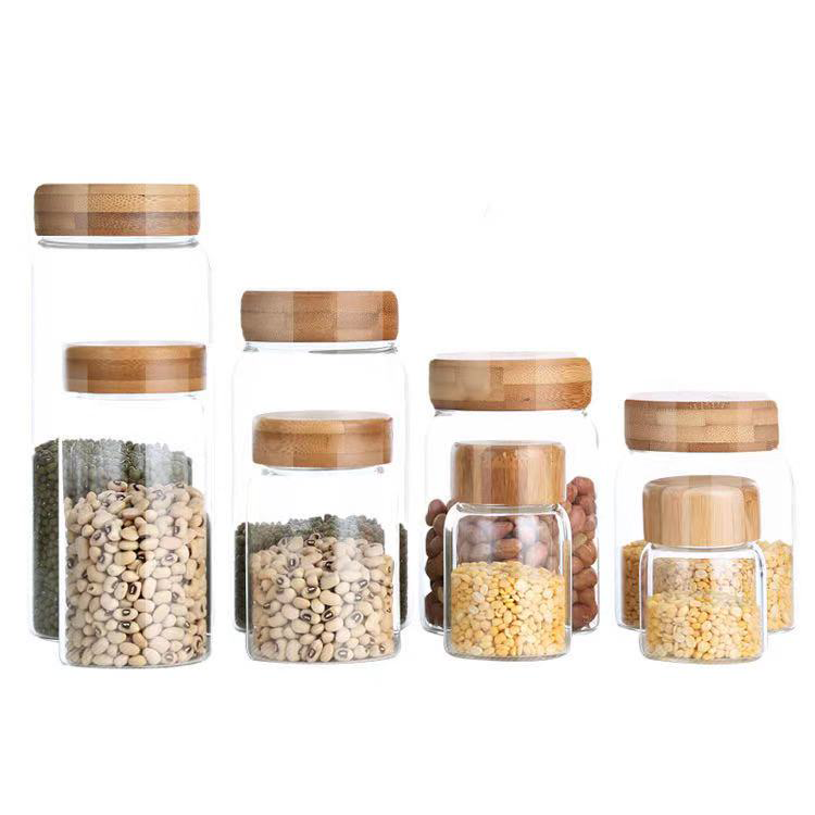 Hot Sale Household Kitchen Storage Glass Jar Spice Tea Nut Container With Bamboo Lid