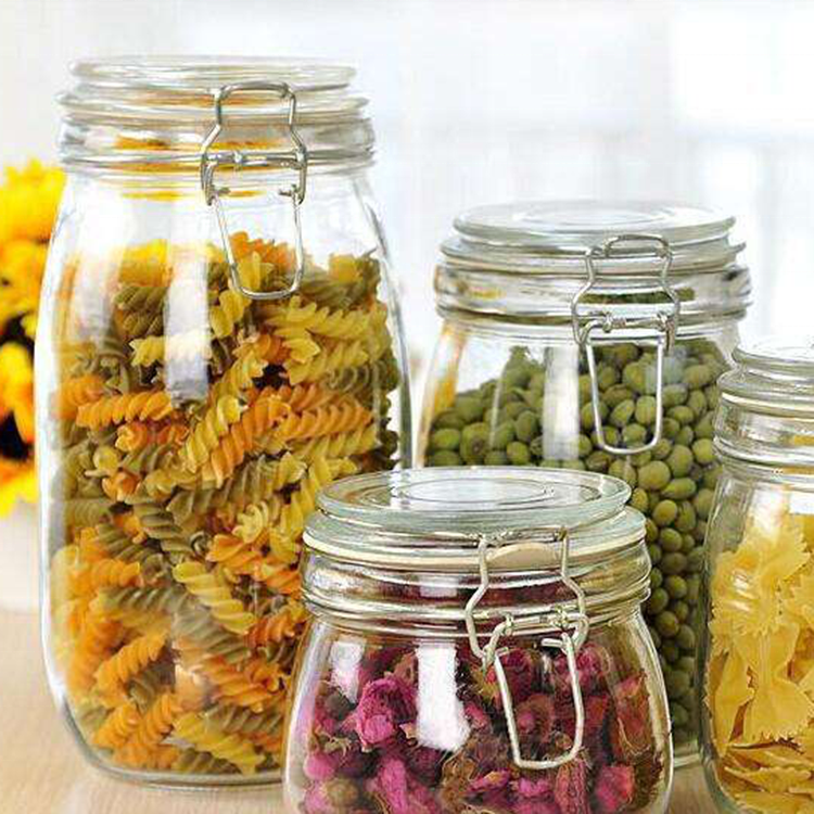 Hot Sale Large Round Shape Hermetic Transparent Glass Storage Food Jar With Airtight Lids For Pasta Cookies