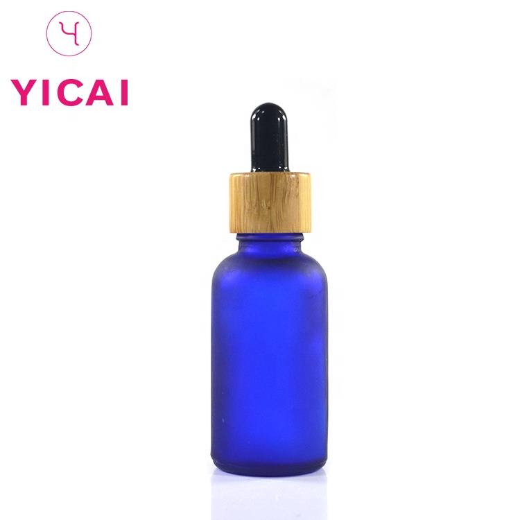 Hot Sale Low Moq 5ml 10ml 15ml 20ml 30ml 50ml 60ml 100ml 120ml Bamboo Frosted Glass Essential Oil Dropper Bottle With Bamboo Cap