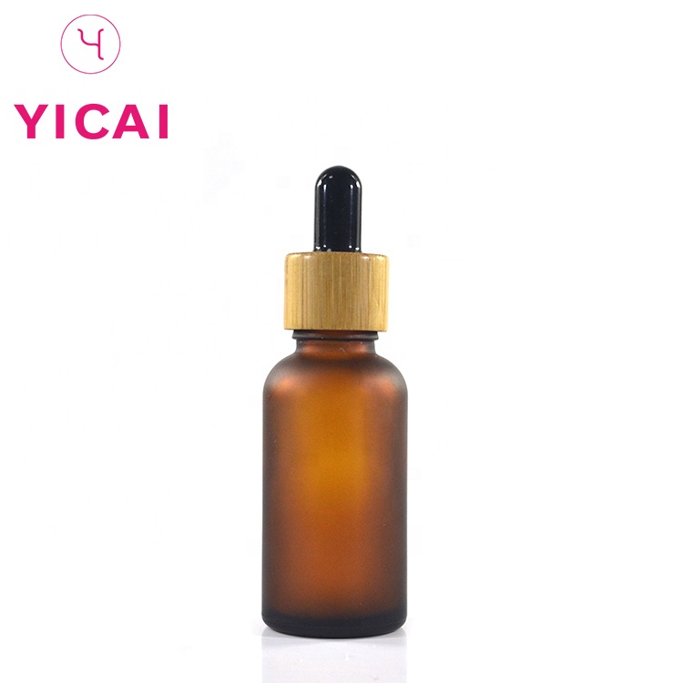 Hot Sale Low Moq 5ml 10ml 15ml 20ml 30ml 50ml 60ml 100ml 120ml Bamboo Frosted Glass Essential Oil Dropper Bottle With Bamboo Cap