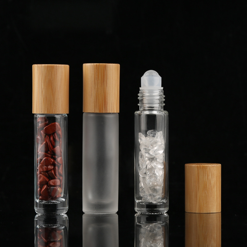 Hot Sale Luxury 10ML Frosted Roll On Essential Oil Bottle Glass With Bamboo Cap